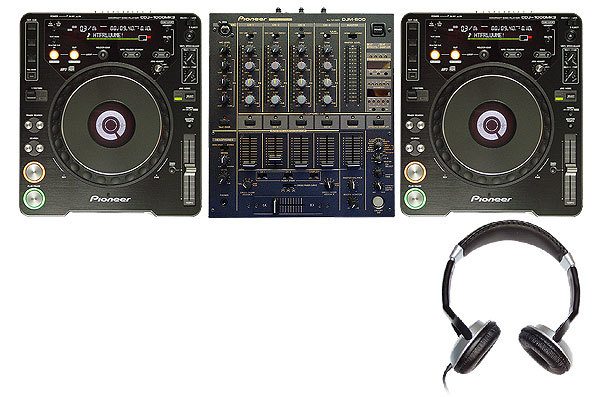 CD decks, mixer and headphones