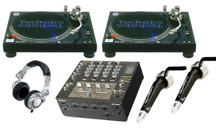 Turntables, DJ mixer, headphones and cartridges