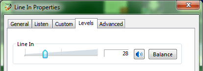 Line In input level in Windows 7